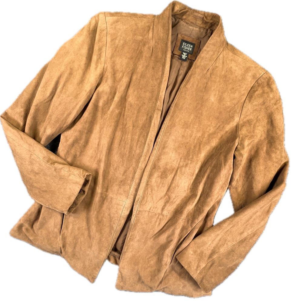 Eileen Fisher Suede Jacket PM Brown Leather Blazer Coat Earthy Soft Girl Capsule